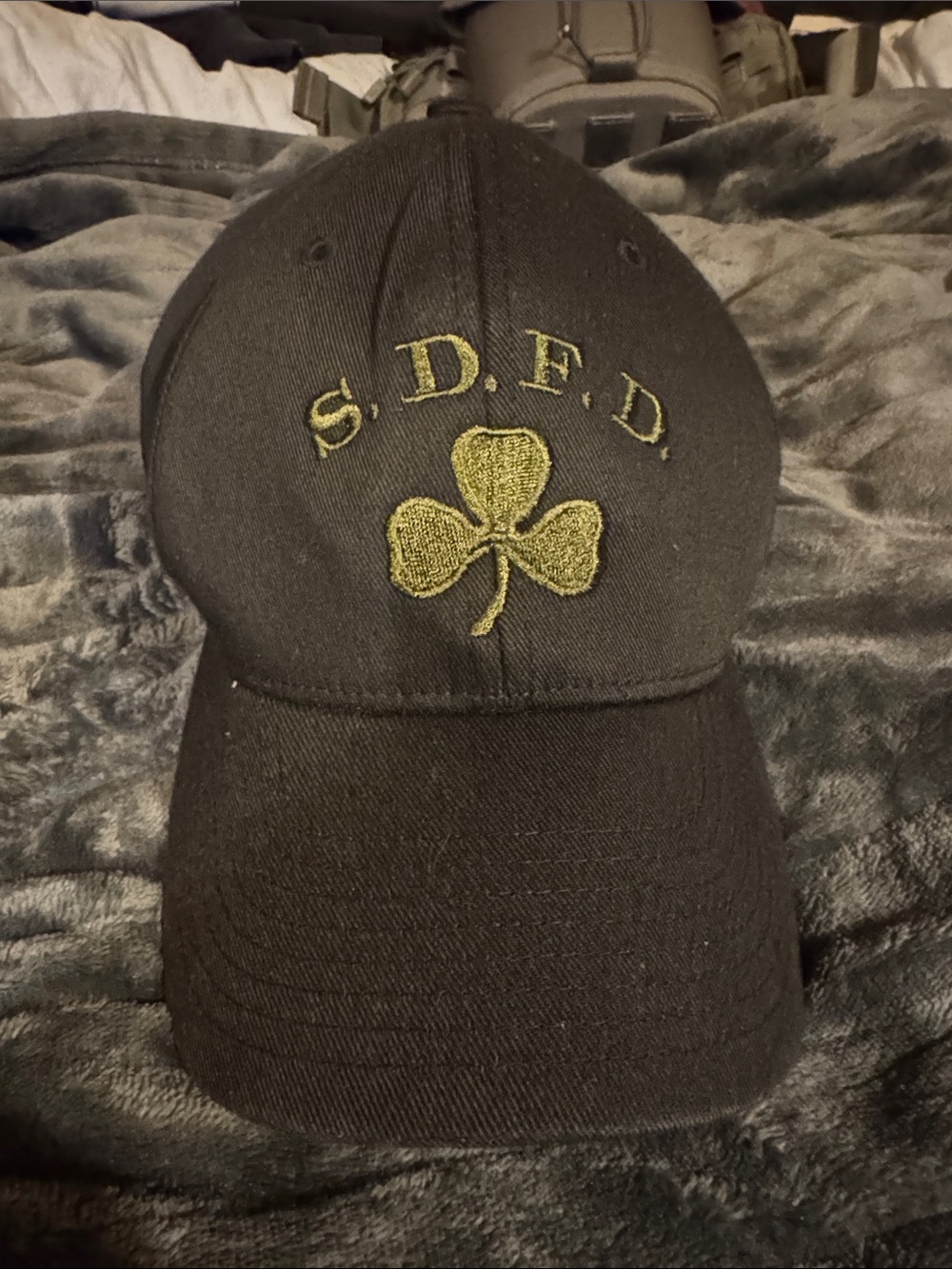 S.D.F.D. Embroidered Shamrock Black Baseball Cap